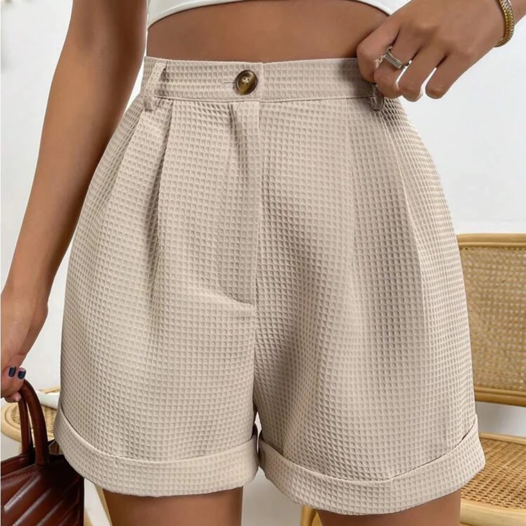 Women's Beige Textured Shorts